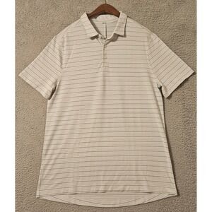 Lululemon‎ Polo Shirt Size Large Short Sleeve Golf Casual Stretch White Striped